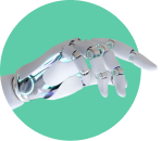 Mano robótica acercándose a una mano humana